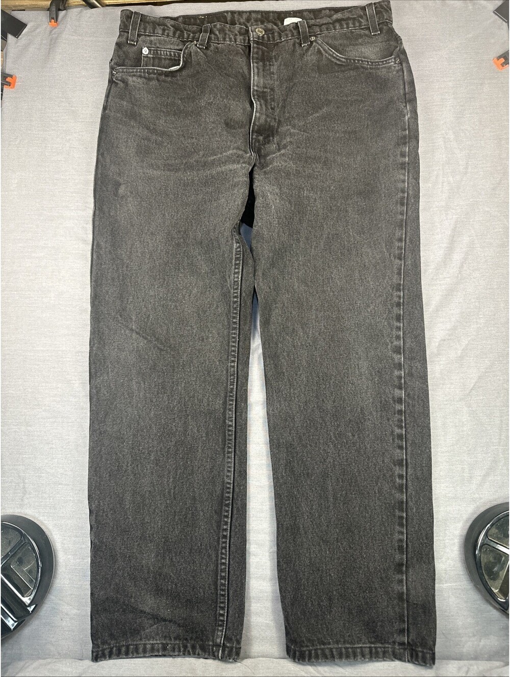 Vintage Orange Tab Paper Care Label Levi’s 505 Black Jeans 38/30
